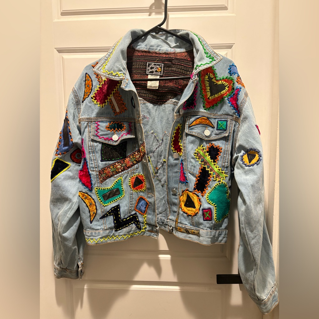 Vintage Jou Jou Hand Stitched Patchwork Denim Jacket  Size Large
